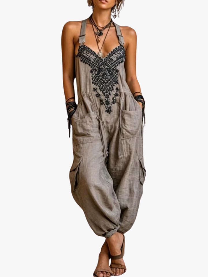Solara - luftiger bestickter Jumpsuit