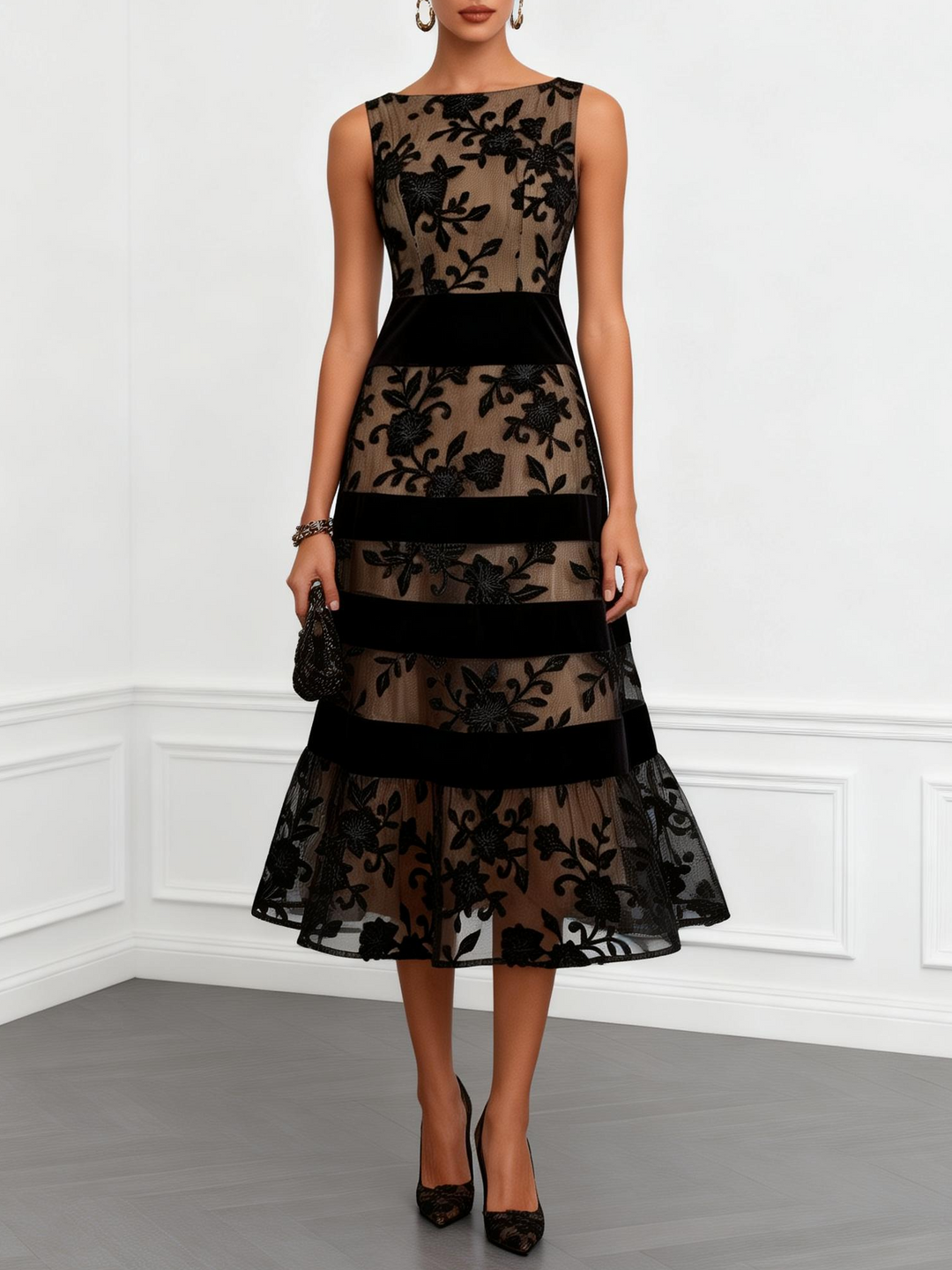 Coraline - Florales Mesh-Midikleid