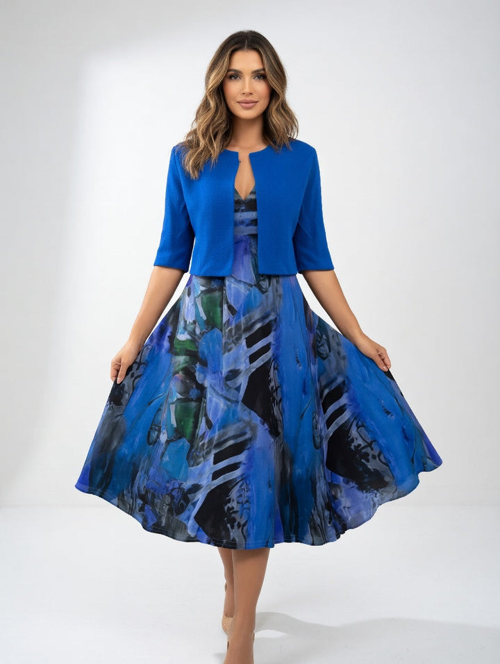 Avelot - Luxuriöses, bedrucktes Midikleid & Bolero-Set