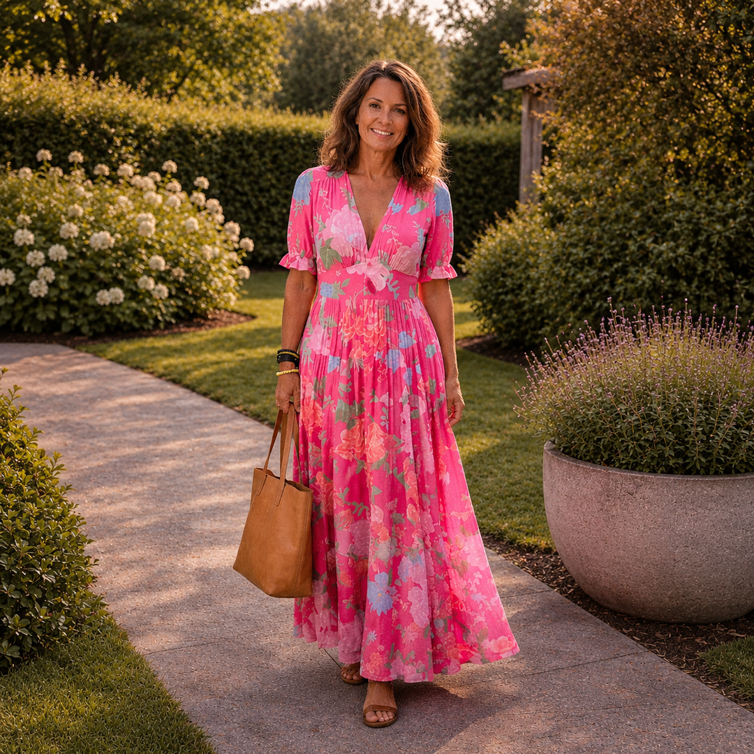 Adelisse - Florales plissiertes Maxikleid