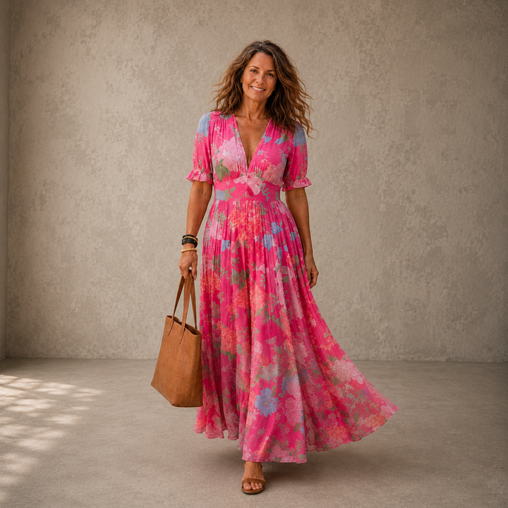 Adelisse - Florales plissiertes Maxikleid