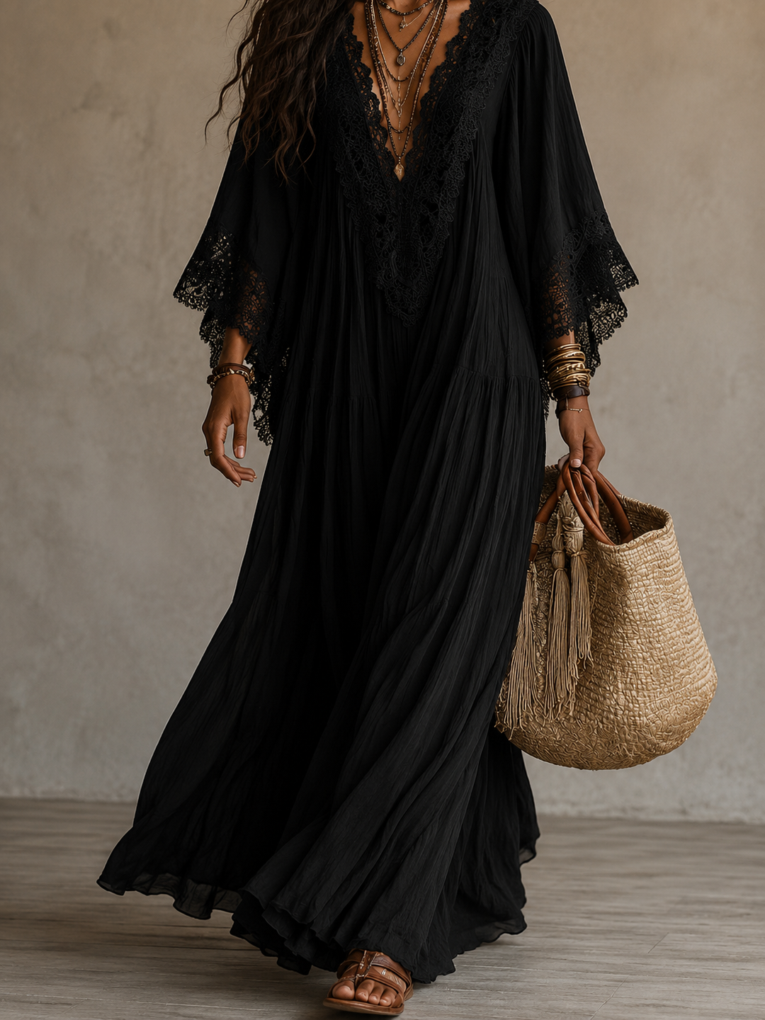 Aerinne - Luftiges plissiertes Maxikleid