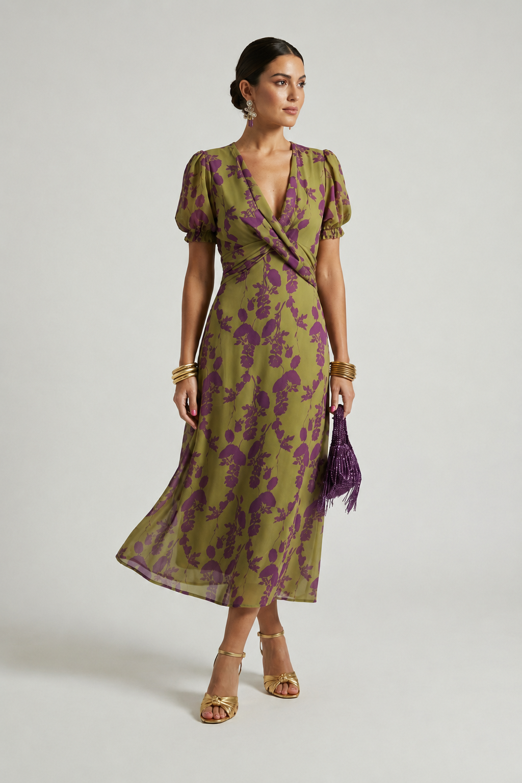 Odetta - Florales Soft-Touch-Wickel-Midikleid