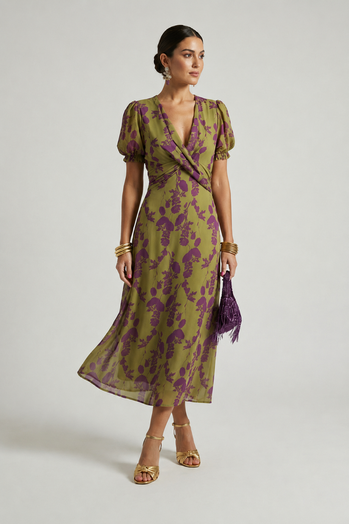 Odetta - Florales Soft-Touch-Wickel-Midikleid
