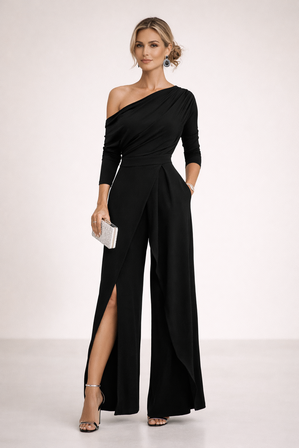 Delphara - Weitbeiniger One-Shoulder-Jumpsuit mit Soft-Touch-Finish