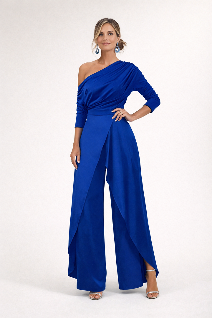 Delphara - Weitbeiniger One-Shoulder-Jumpsuit mit Soft-Touch-Finish