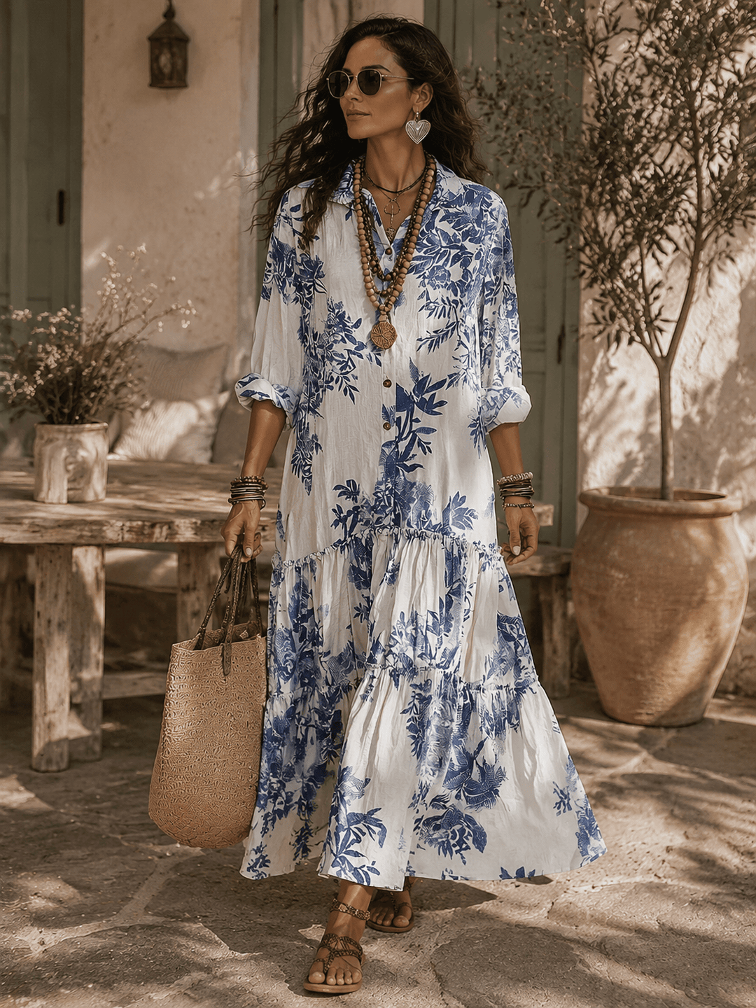 Thealise - Leichtes Maxikleid mit durchgehender Knopfleiste und Floralprint