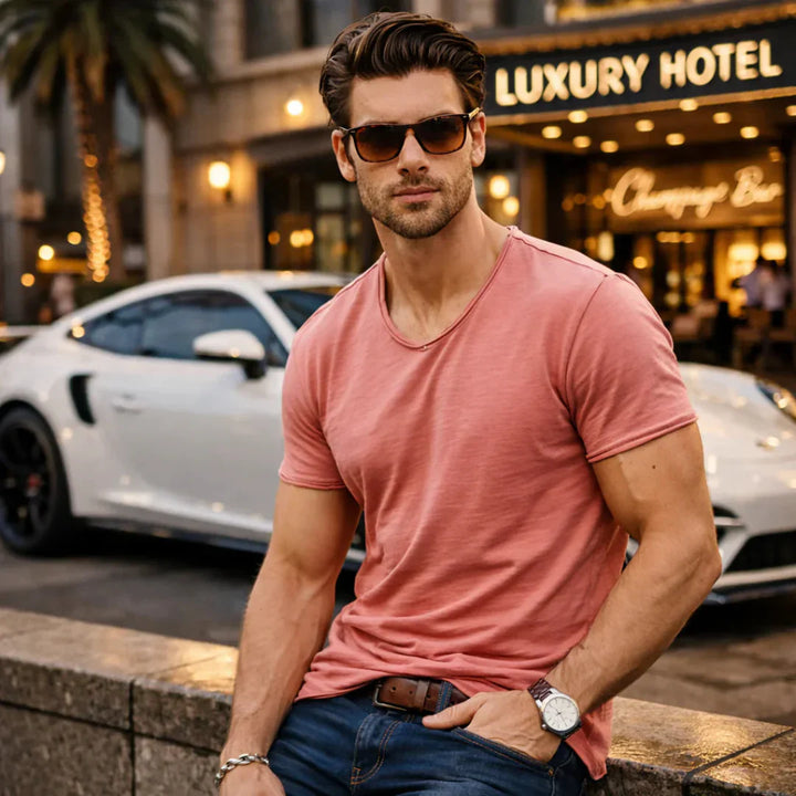 Jackson - Soft-Touch Flammgarn-T-Shirt mit V-Ausschnitt