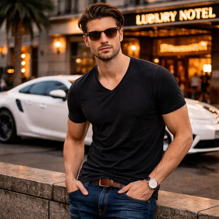 Jackson - Soft-Touch Flammgarn-T-Shirt mit V-Ausschnitt