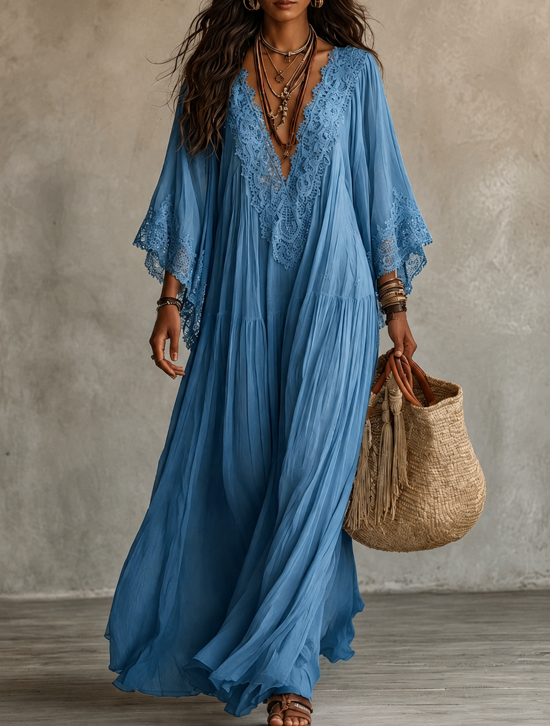 Aerinne - Luftiges plissiertes Maxikleid
