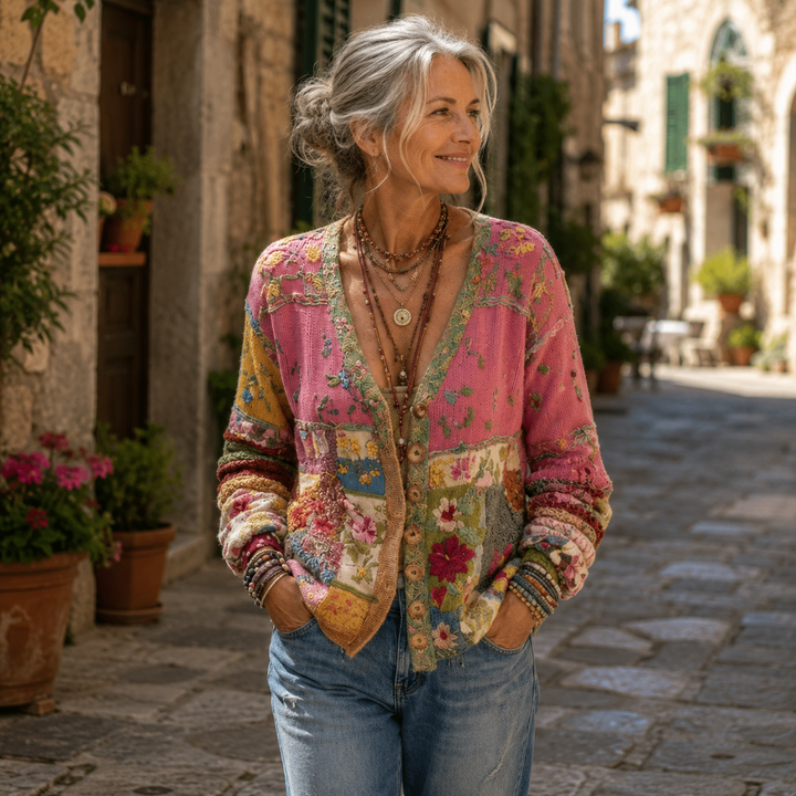 Celestara - Softtouch-Patchwork-Strickjacke
