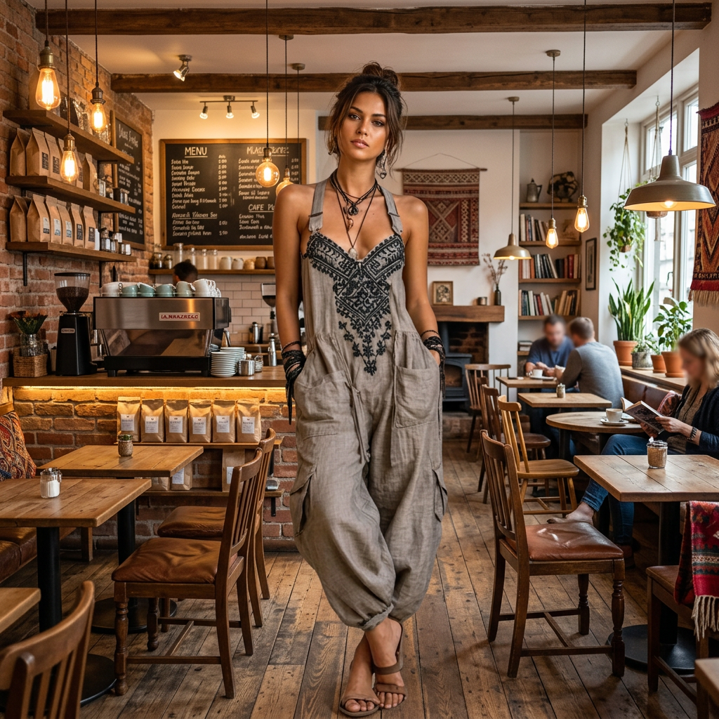 Solara - luftiger bestickter Jumpsuit