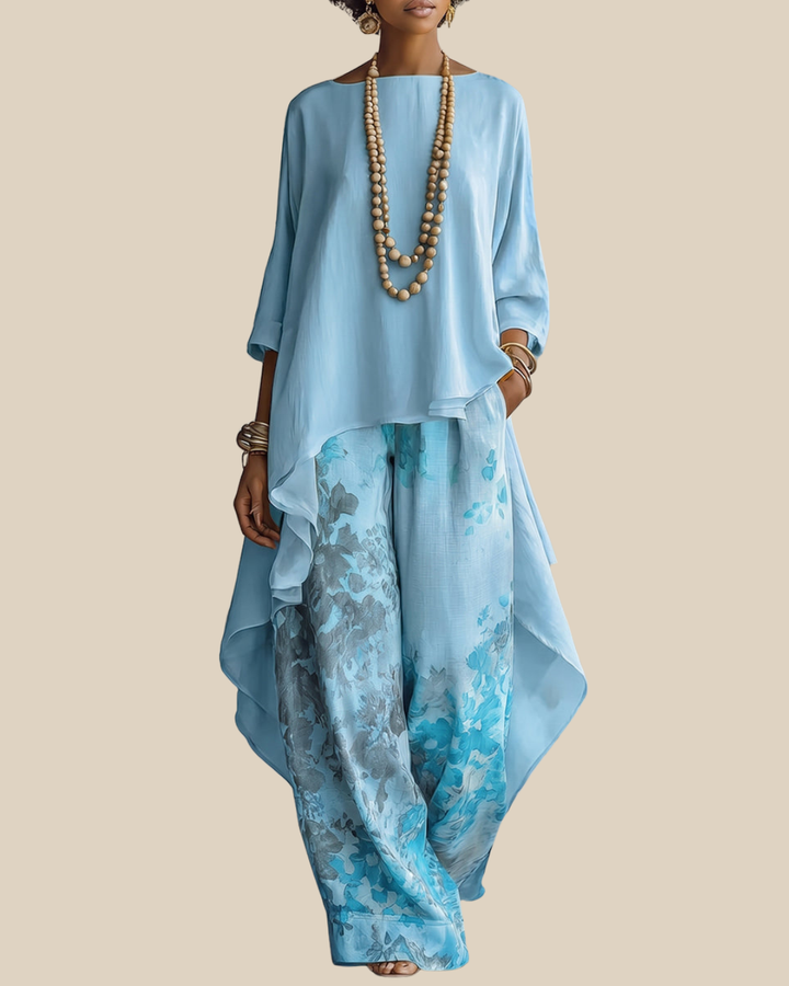 Anwyn - Set aus Chiffon-Top in Lagenoptik und weiter Hose