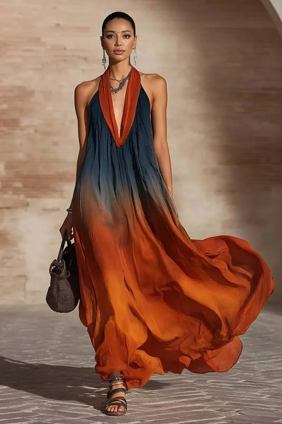 Calissa - Weiches Neckholder-Maxikleid
