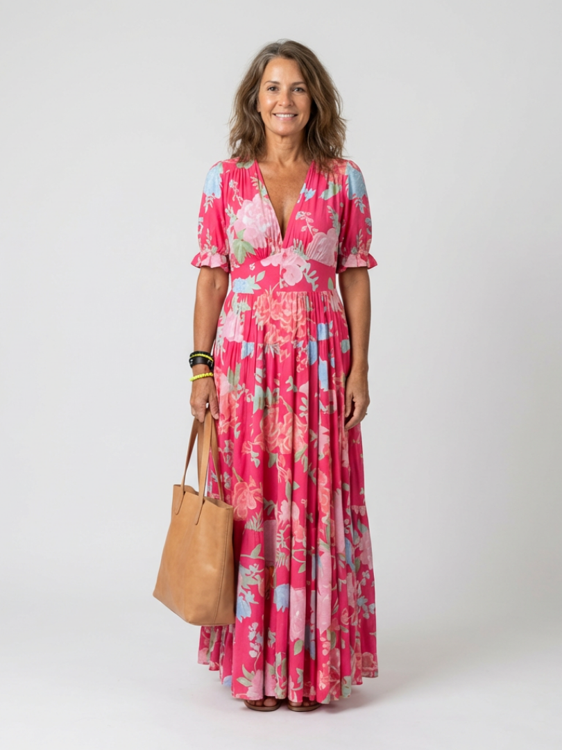 Adelisse - Florales plissiertes Maxikleid
