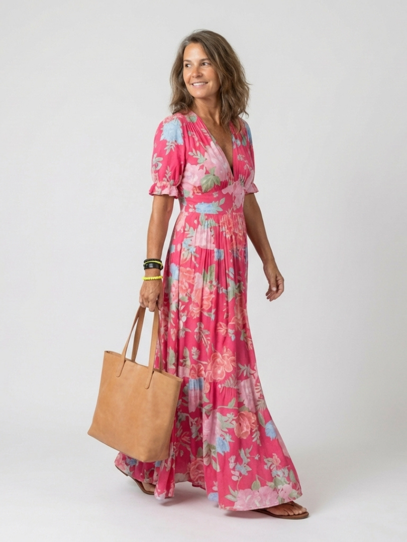 Adelisse - Florales plissiertes Maxikleid