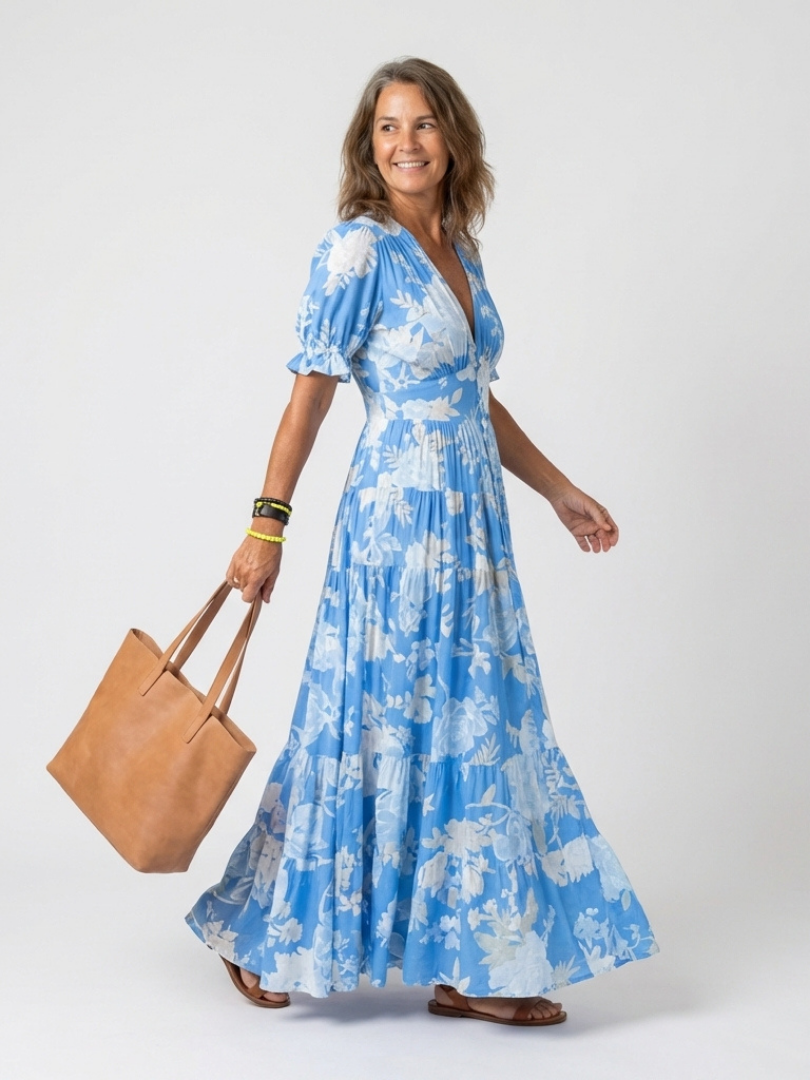 Adelisse - Florales plissiertes Maxikleid
