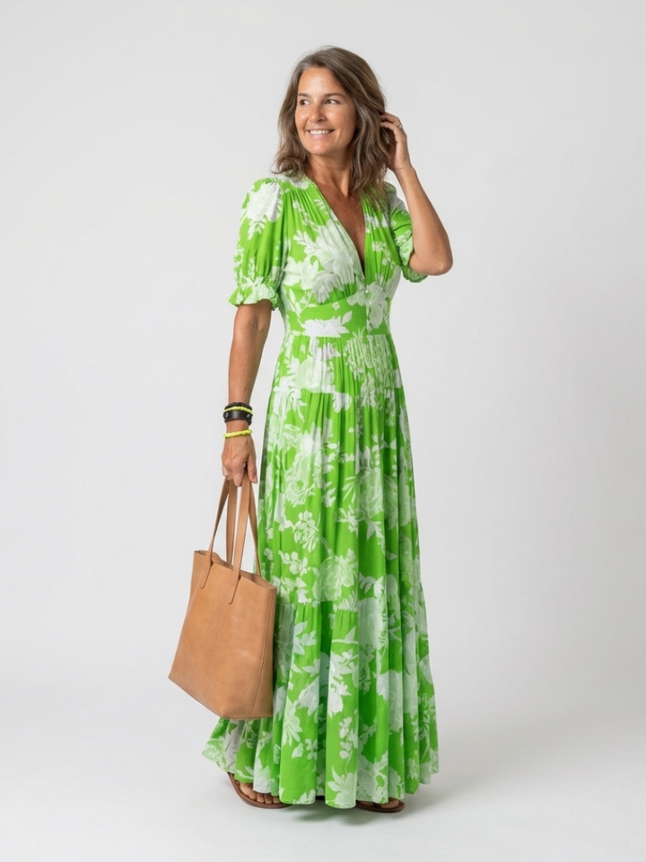 Adelisse - Florales plissiertes Maxikleid