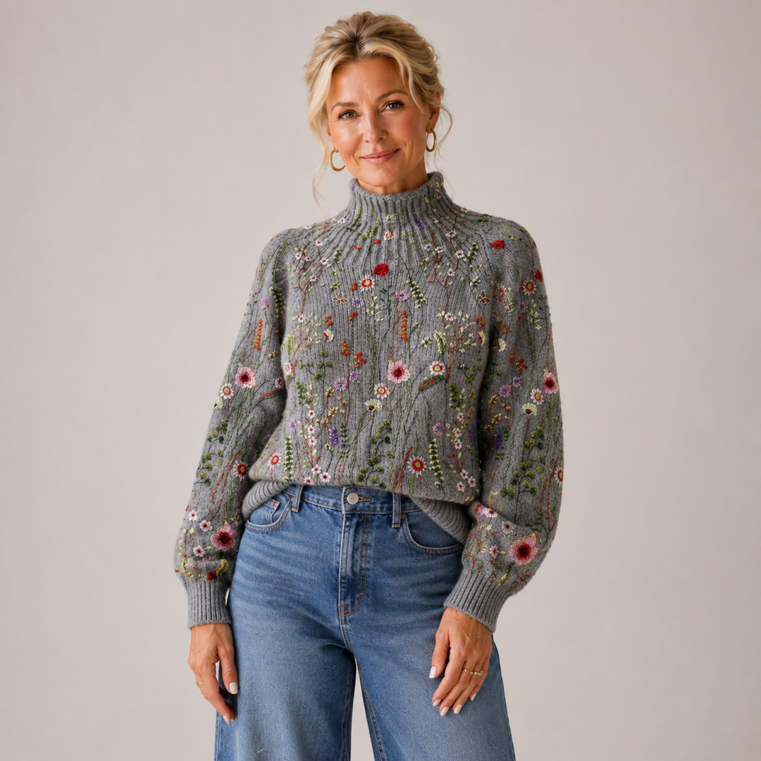 Adorelia - Weicher, floral gemusterter Strickpullover