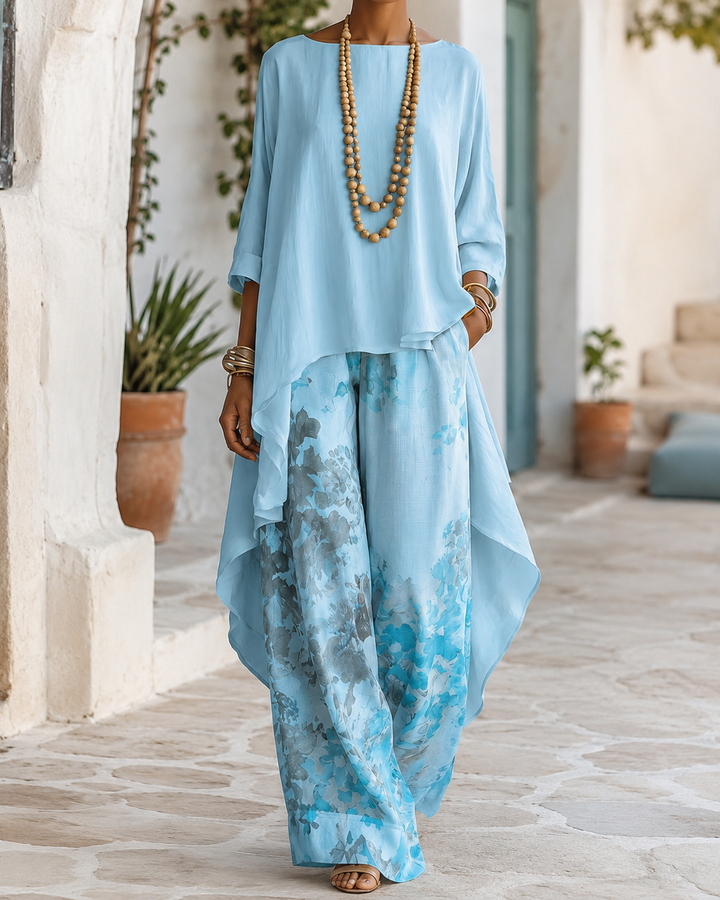 Anwyn - Set aus Chiffon-Top in Lagenoptik und weiter Hose
