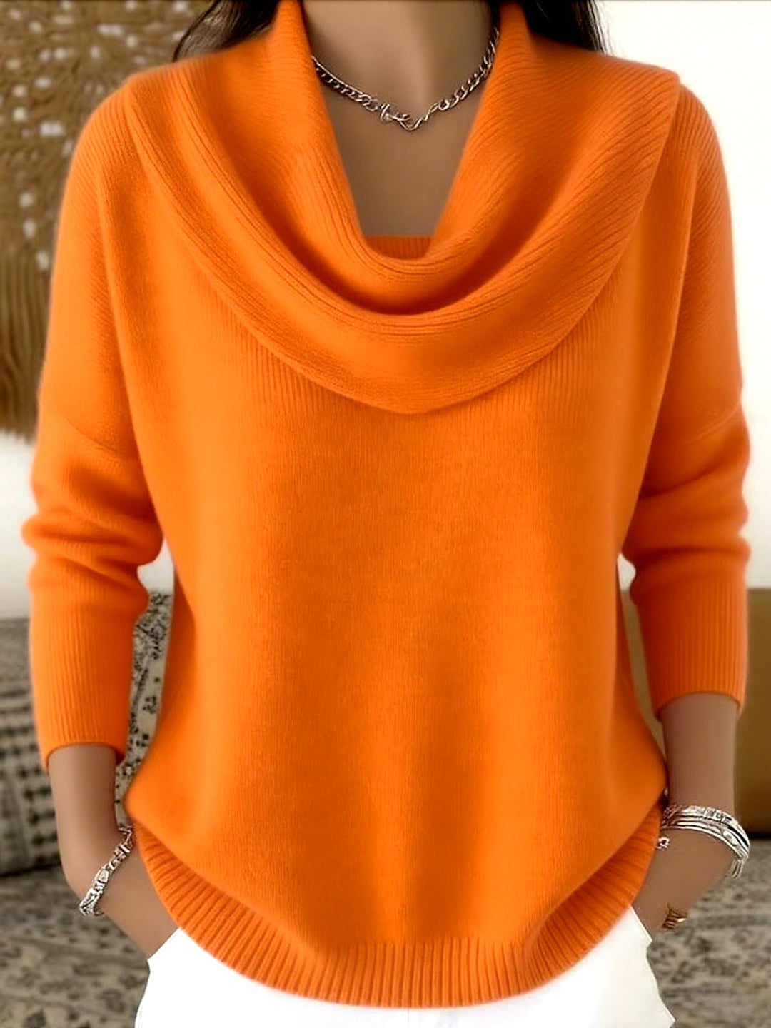 Mirelia - Drapierter Wasserfallkragen-Pullover