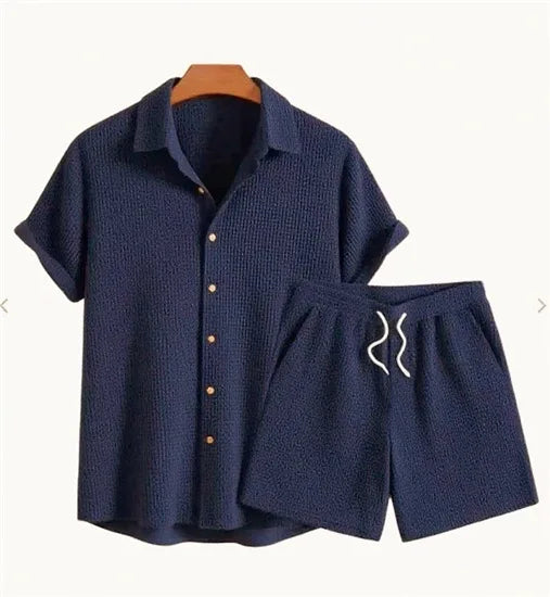 Jorvian - Strukturiertes Set aus Sommerhemd und Shorts