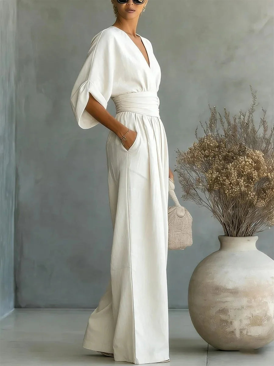 Solavie - Fließender weitbeiniger Jumpsuit
