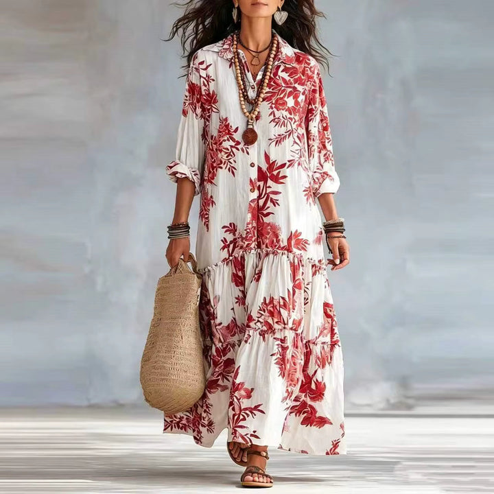 Thealise - Leichtes Maxikleid mit durchgehender Knopfleiste und Floralprint