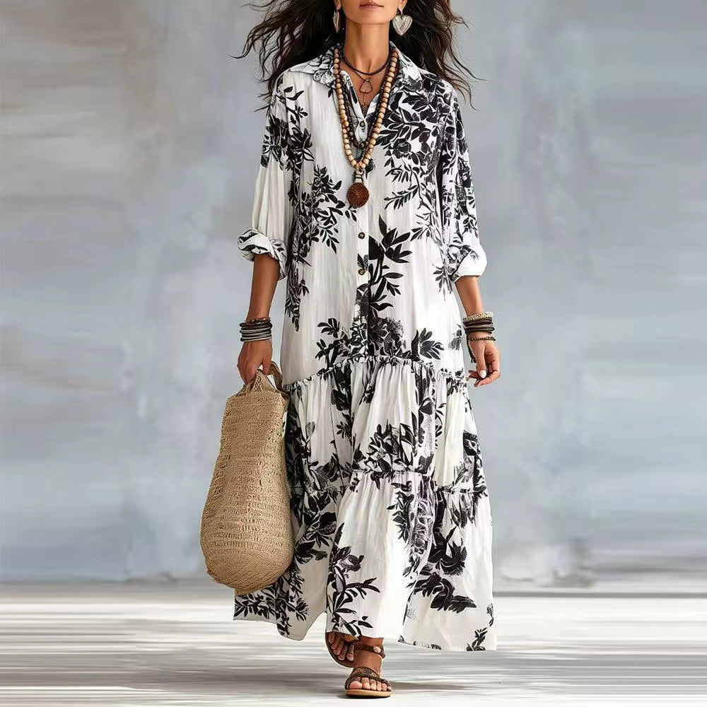 Thealise - Leichtes Maxikleid mit durchgehender Knopfleiste und Floralprint