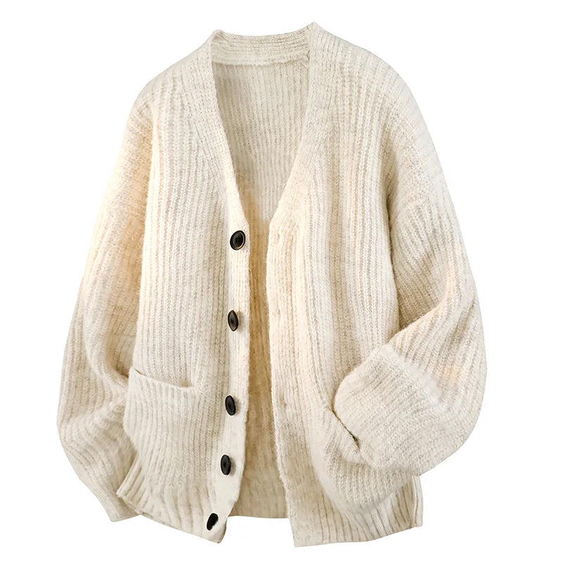 Galienne - Oversized Soft-Touch-Strickjacke mit V-Ausschnitt