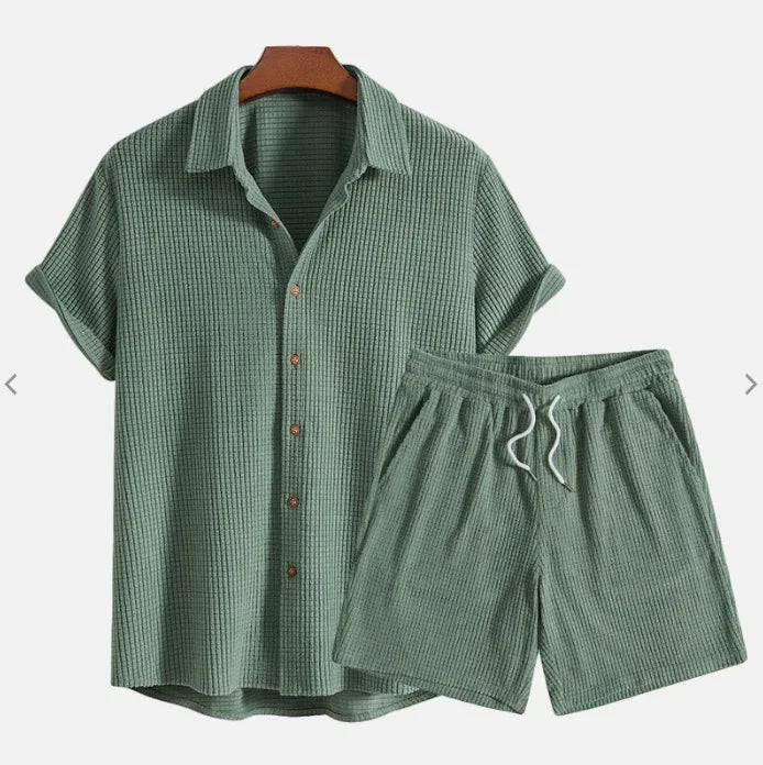Jorvian - Strukturiertes Set aus Sommerhemd und Shorts
