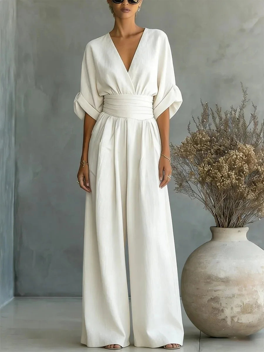 Solavie - Fließender weitbeiniger Jumpsuit