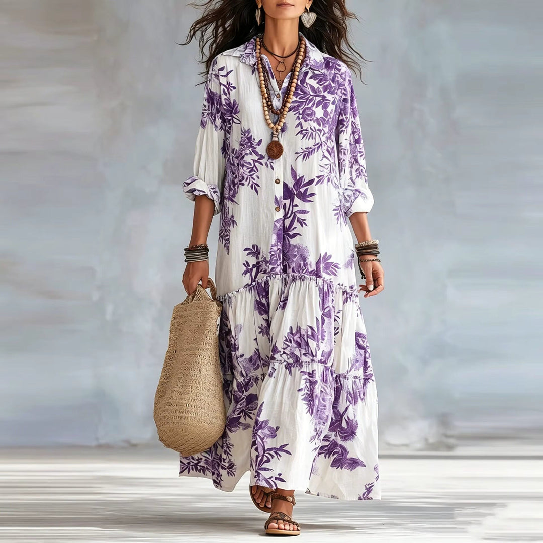 Thealise - Leichtes Maxikleid mit durchgehender Knopfleiste und Floralprint