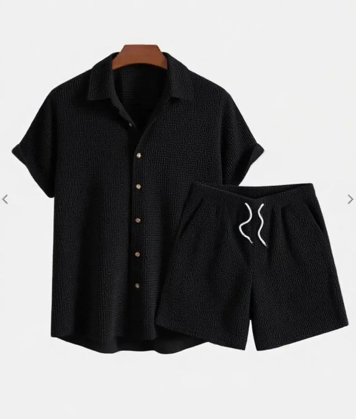 Jorvian - Strukturiertes Set aus Sommerhemd und Shorts