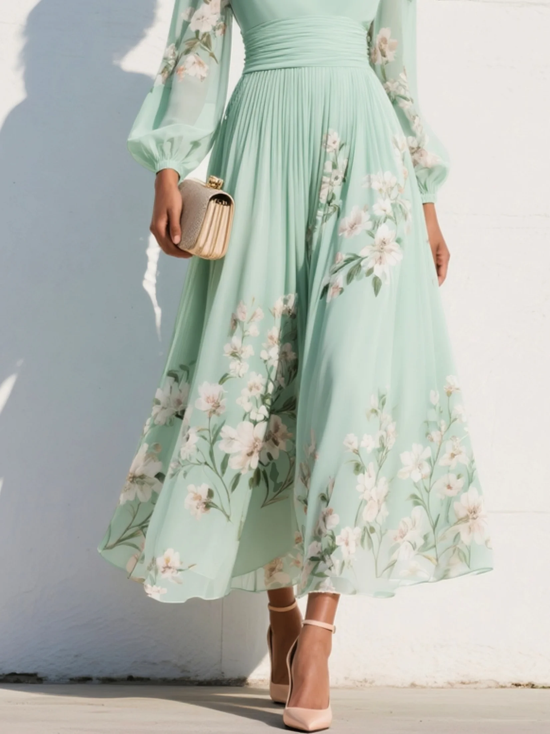 Maribel - Soft-Touch-Plisseekleid mit V-Ausschnitt