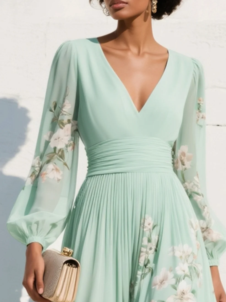 Maribel - Soft-Touch-Plisseekleid mit V-Ausschnitt