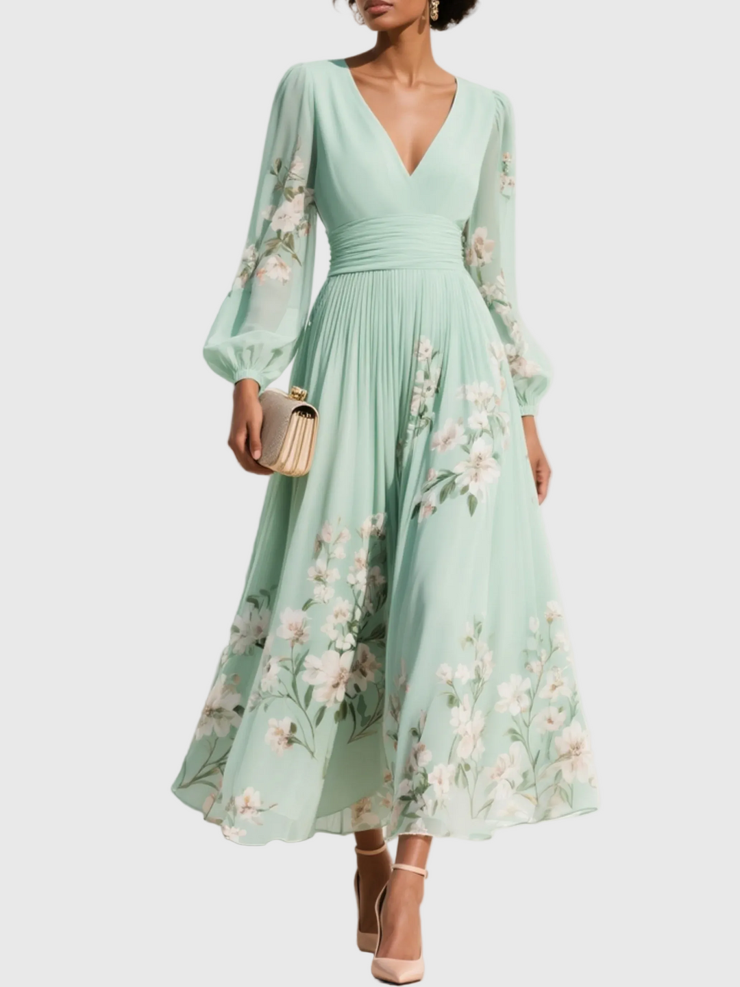 Maribel - Soft-Touch-Plisseekleid mit V-Ausschnitt