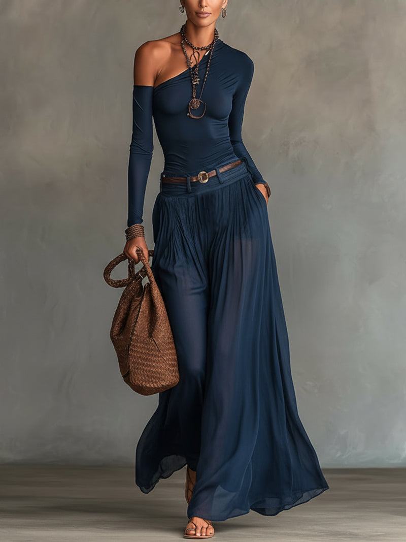 Ensley - Elegantes One-Shoulder-Set aus Top und Rock