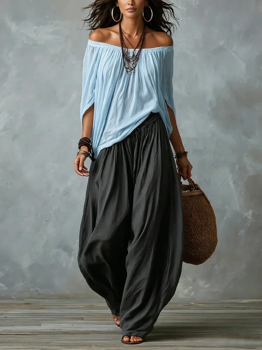 Ottavia - Zweiteiler mit Carmen-Top im Boho-Stil und Haremshose