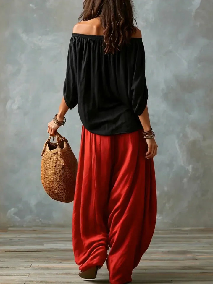 Ottavia - Zweiteiler mit Carmen-Top im Boho-Stil und Haremshose