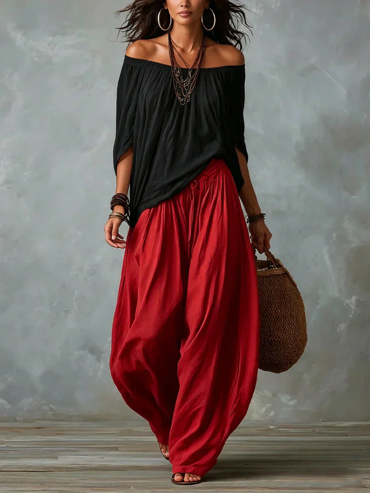 Ottavia - Zweiteiler mit Carmen-Top im Boho-Stil und Haremshose