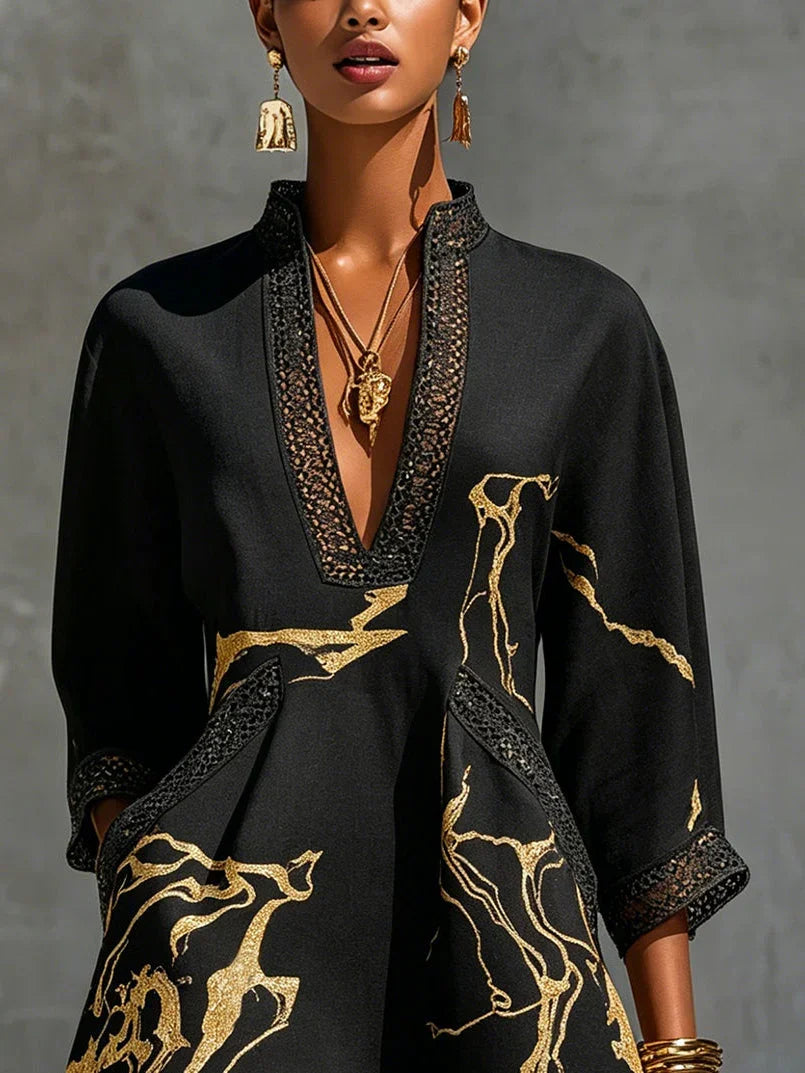 Emmerly - Luxuriöses A-Linien-Kleid mit Marmor-Print