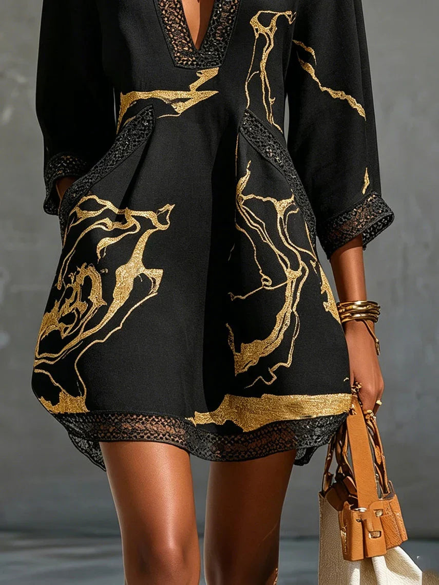 Emmerly - Luxuriöses A-Linien-Kleid mit Marmor-Print
