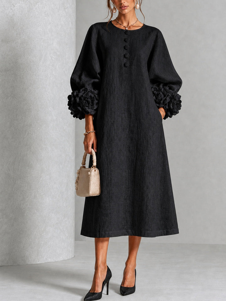 Estelora - Skulptural geschnittenes florales Midikleid