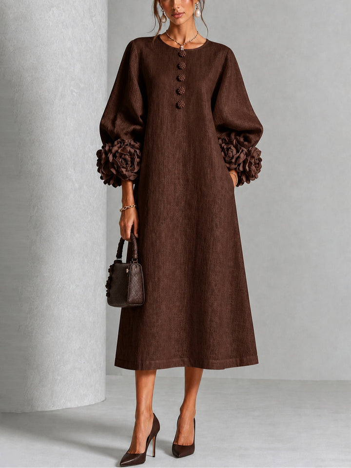 Estelora - Skulptural geschnittenes florales Midikleid