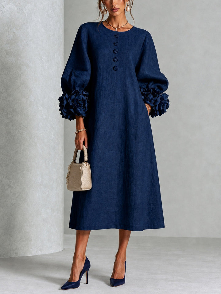 Estelora - Skulptural geschnittenes florales Midikleid
