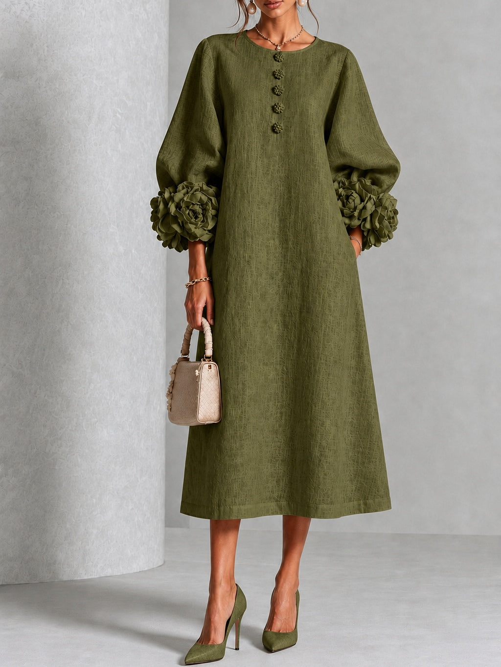 Estelora - Skulptural geschnittenes florales Midikleid