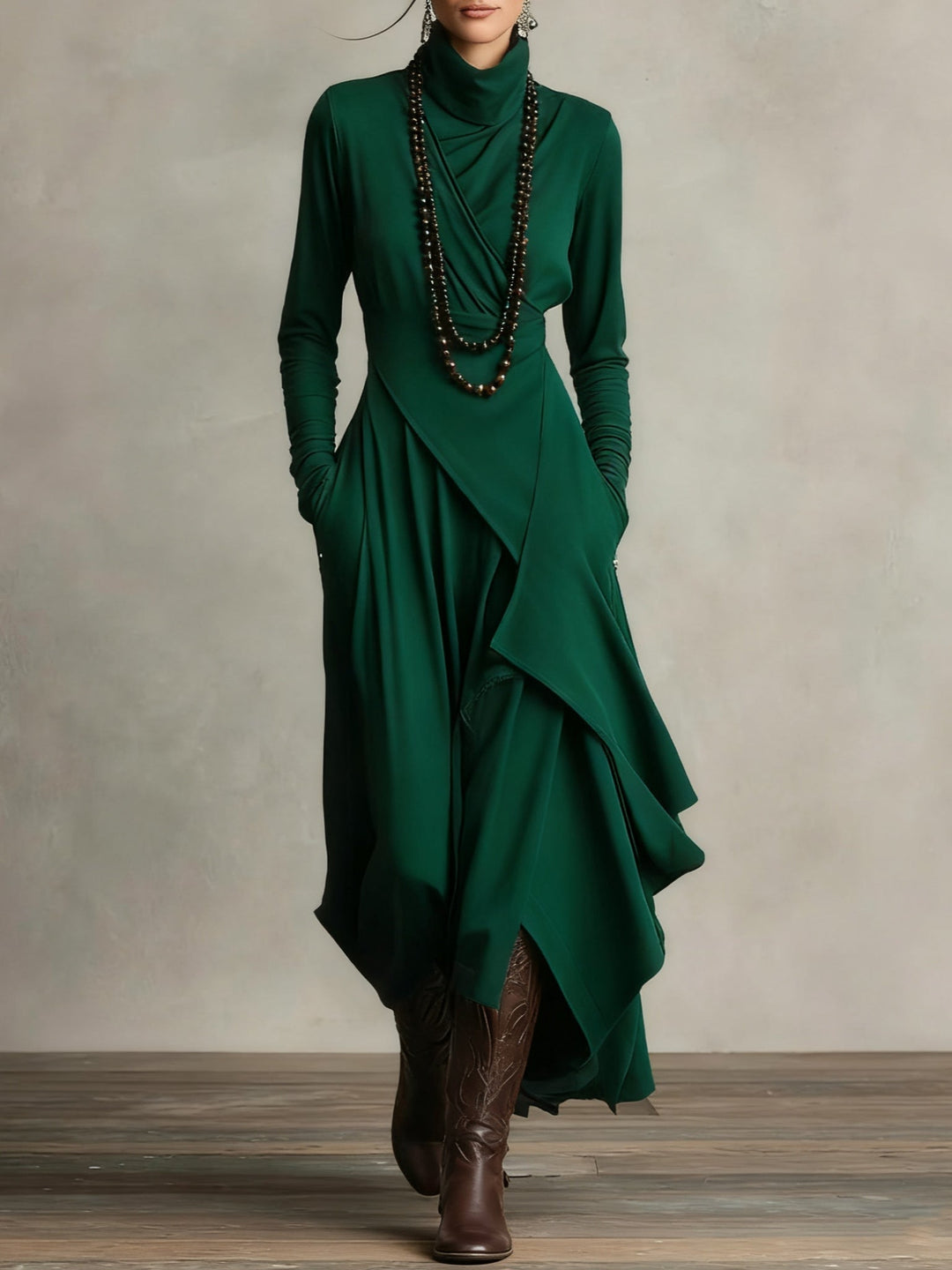 Celenora - Soft-Touch-Maxikleid mit Stehkragen