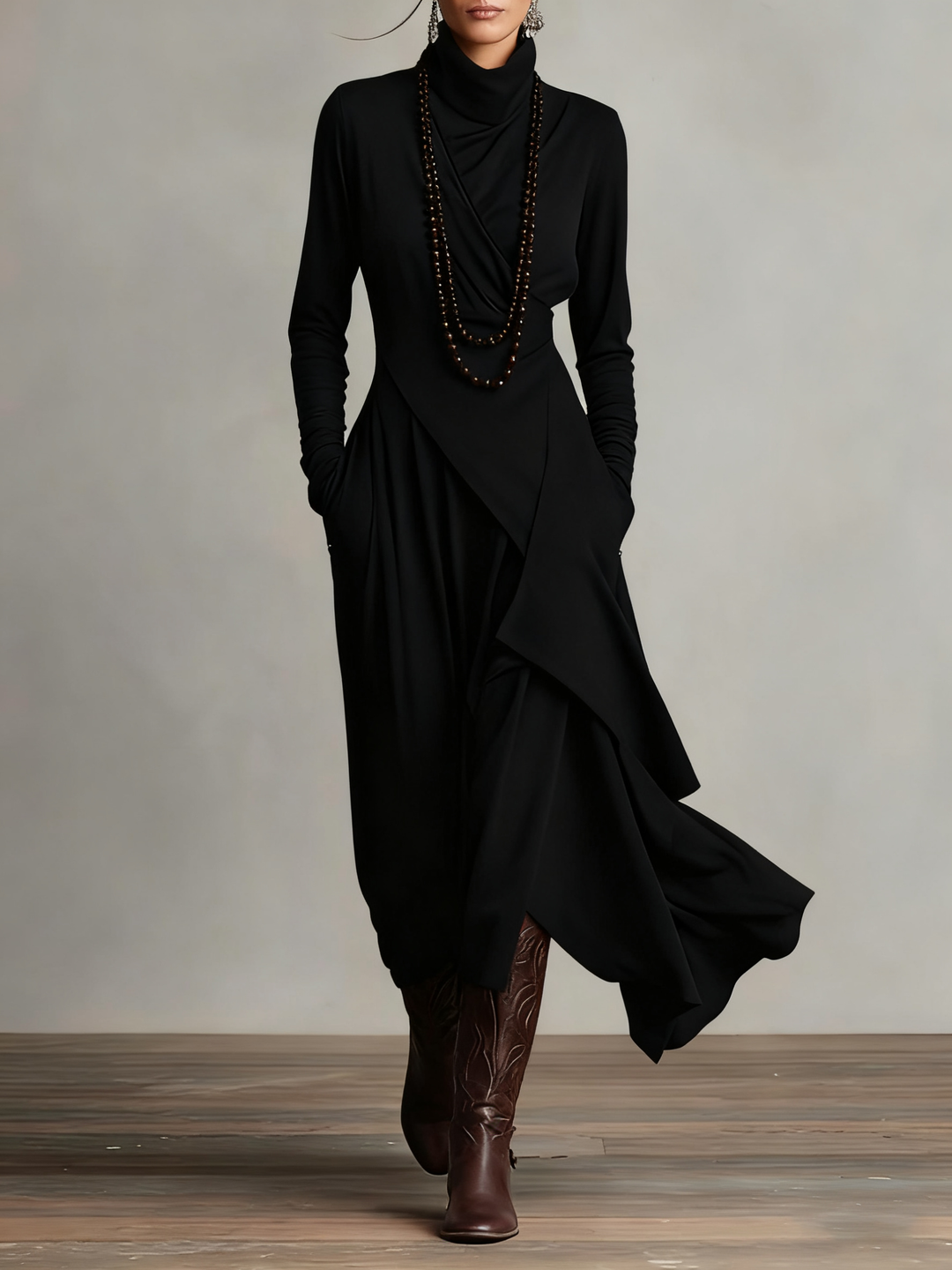 Celenora - Soft-Touch-Maxikleid mit Stehkragen
