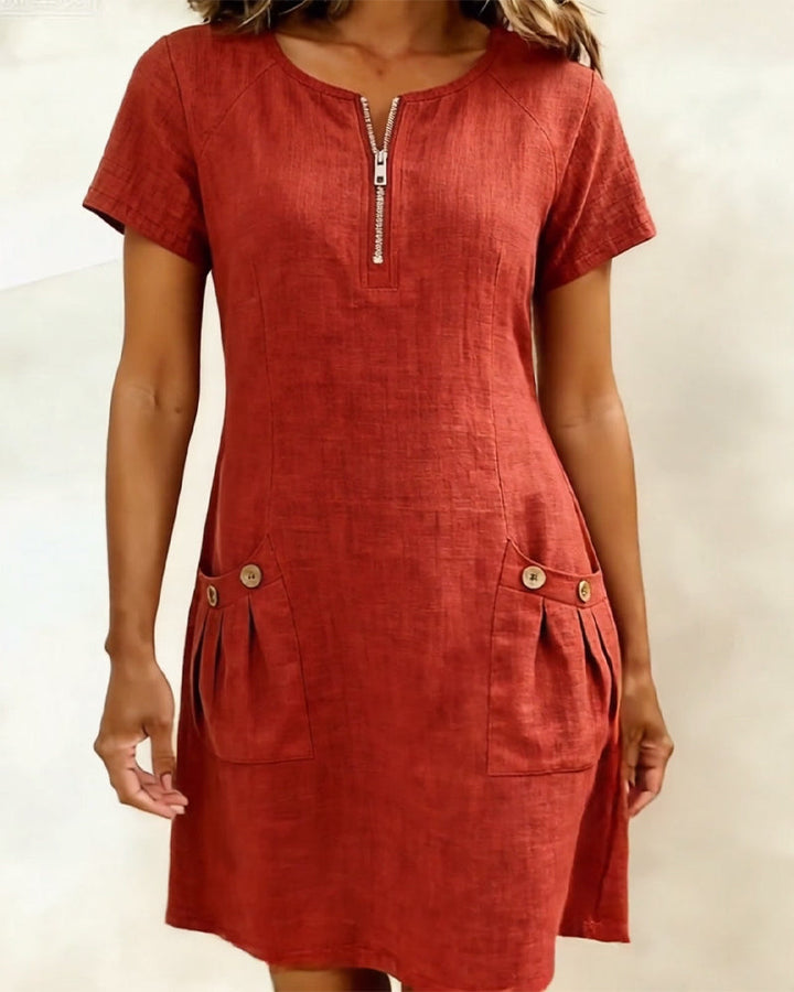 Ravelle - Soft-Touch-Leinen A-Linien-Kleid